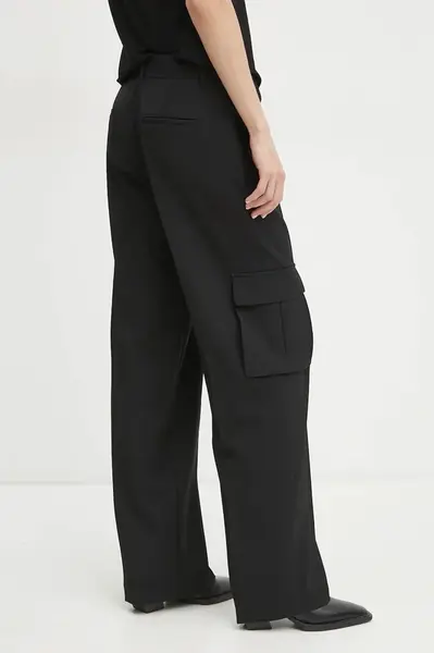 Kalhoty Guess MATEA dámské, černá barva, široké, high waist, W5RB41 WGX02