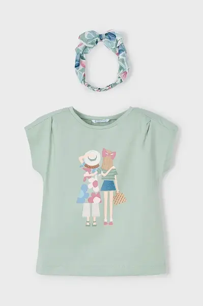 Dětské bavlněné tričko Mayoral zelená barva, 3009