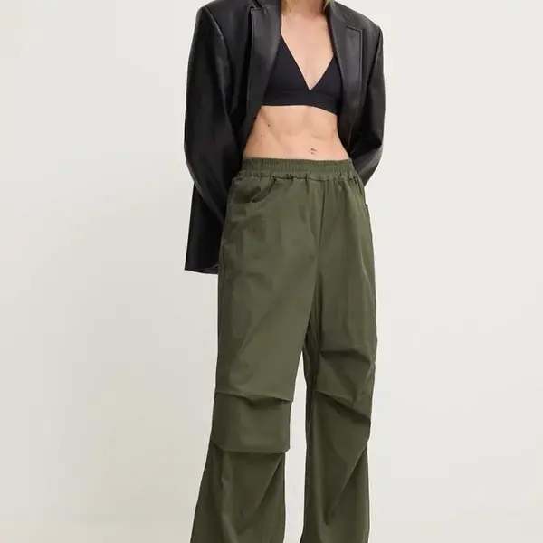 Kalhoty Answear.LAB dámské, zelená barva, jednoduché, high waist