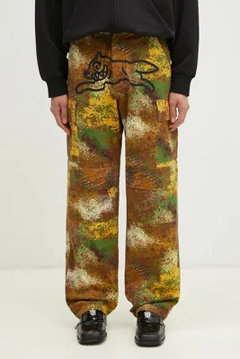Bavlněné kalhoty ICECREAM Running Dog Cargo Pant zelená barva, jednoduché, IC24430