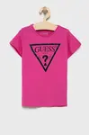 Dětské bavlněné tričko Guess fialová barva