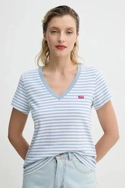 Bavlněné tričko Levi's LSE_PERFECT VNECK modrá barva, A3170