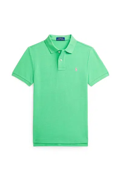 Dětská bavlněná polokošile Polo Ralph Lauren zelená barva, 323708857191