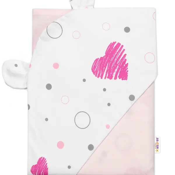 Baby Nellys Zavinovací deka s kapucí, bavlna + jersey, I love Girl  růžová