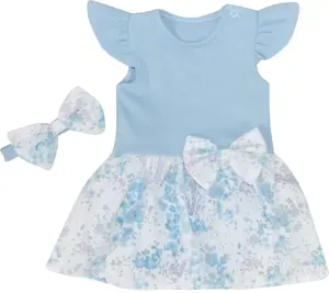 Z&Z 2-dílná sada sukničkobody kr. rukáv s mašlí + čelenka - modrá