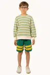 Dětské bavlněné šortky Tinycottons STRIPES LOGO SHORT zelená barva, s potiskem, SS25-139