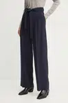 Kalhoty BOSS dámské, tmavomodrá barva, jednoduché, high waist