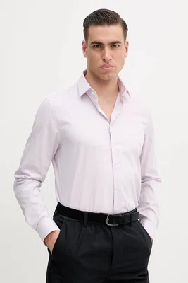 Košile Calvin Klein pánská, růžová barva, slim, s klasickým límcem, K10K114298