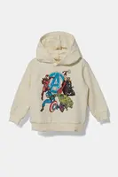Dětská bavlněná mikina United Colors of Benetton béžová barva, s kapucí, s potiskem, 3PQMG2012