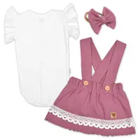 Baby Nellys 3D sada LADY, body kr. rukáv, suknička s láclem, čelenka, šeříková/bílá, 56
