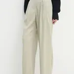 Vlněné kalhoty IRO zelená barva, široké, high waist, WP23ALLIRA