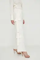 Kalhoty Sisley dámské, béžová barva, široké, high waist