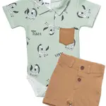 Baby Nellys 2-dílná sada body kr. rukáv, kraťásky, Zebra - mátová, hnědá vel.  62
