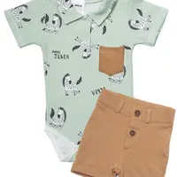Baby Nellys 2-dílná sada body kr. rukáv, kraťásky, Zebra - mátová, hnědá vel.  62