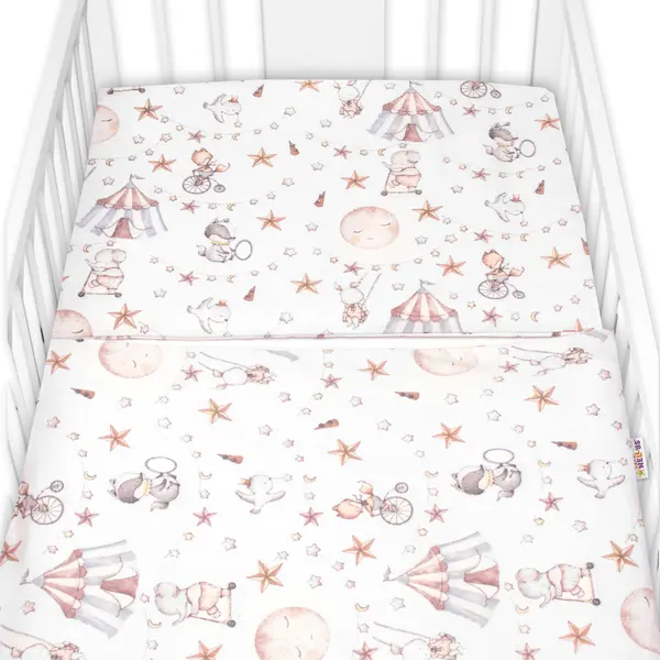 Baby Nellys Povlečení do postýlky, 2D sada flanel - Cirkus,  béžové