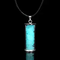 Glass Wishing Bottle with Synthetic Luminaries Stone Pendant Necklace