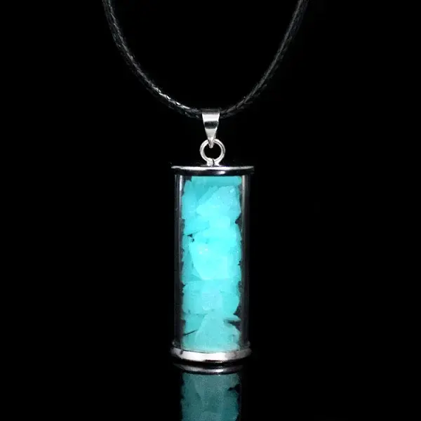 Glass Wishing Bottle with Synthetic Luminaries Stone Pendant Necklace