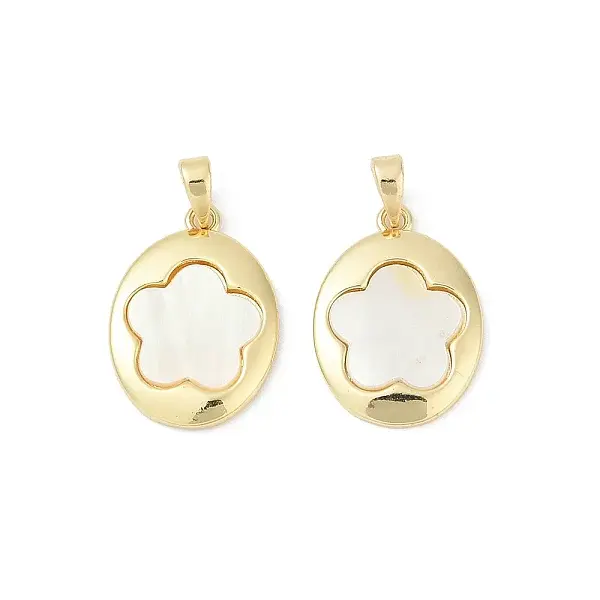 Brass Pave Natural White Shell Pendants