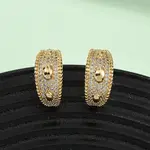 Brass Micro Pave Clear Cubic Zirconia C-Shaped with Oval Stud Earrings