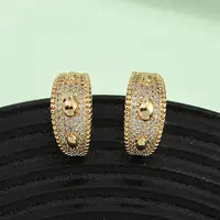 Brass Micro Pave Clear Cubic Zirconia C-Shaped with Oval Stud Earrings