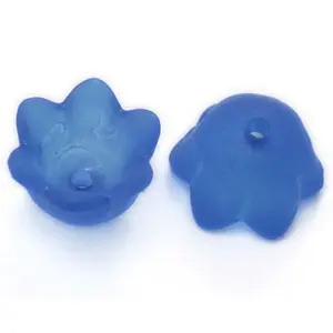 Chunky Blue Transparent Frosted Tulip Flower Acrylic Bead Caps
