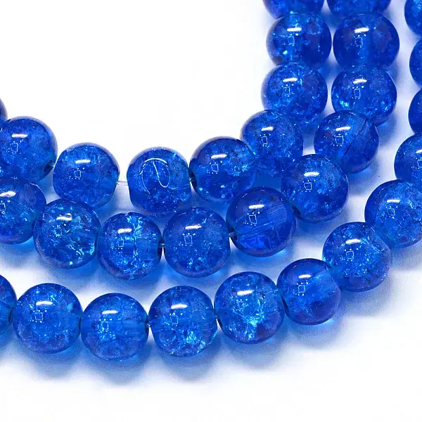 Baking Paint Transparent Crackle Glass Round Bead Strands