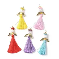Glass Pearl Round Beaded with Polycotton Tassel Big Pendants