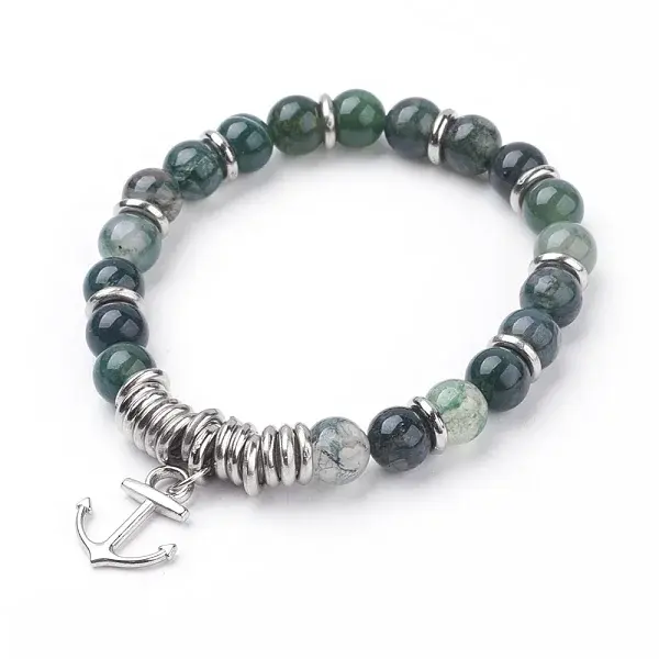 Natural Moss Agate Charm Bracelets