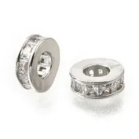 Round Ring Brass Micro Pave Clear Cubic Zirconia Beads