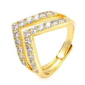 Brass Crown Adjustable Ring with Clear Cubic Zirconia