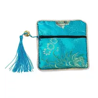 Chinese Brocade Tassel Zipper Jewelry Bag Gift Pouch