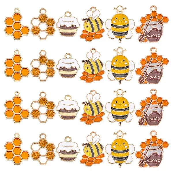 48Pcs 6 Styles Alloy Enamel Pendants