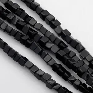 Cube Natural Black Stone Beads Strands