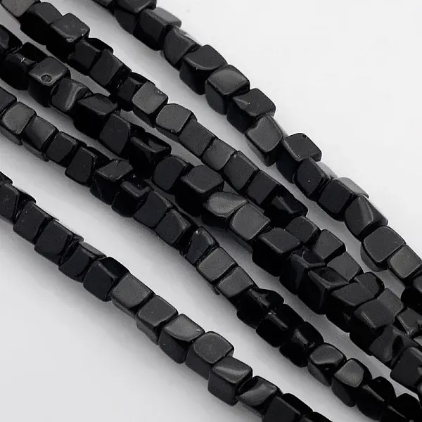 Cube Natural Black Stone Beads Strands