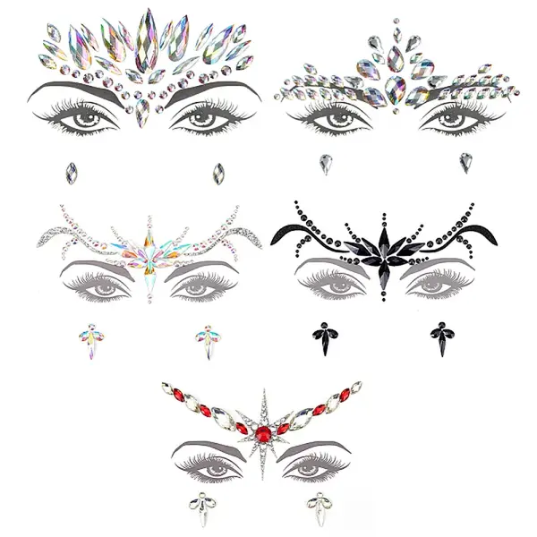 5 Sheets 5 Style Self Adhesive Resin Rhinestone Face Gems Stickers