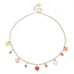 Alloy Heart & Millefiori Glass Flower Bib Necklace with Ion Plating(IP) Handmade 304 Stainless Steel Chains