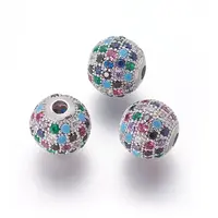 Brass Micro Pave Cubic Zirconia Beads