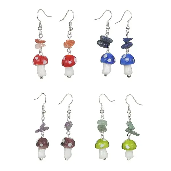 4 Pairs 4 Style Allloy Mushroom Dangle Earrings