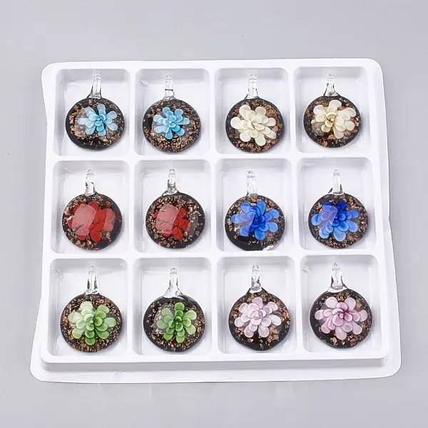 Handmade Gold Sand Lampwork Pendants