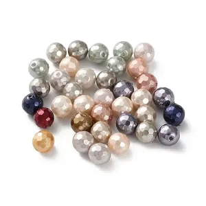 Faceted Round Shell Pearl Beads