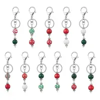 Dyed Natural Wood Round Beaded Keychain