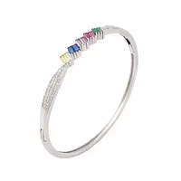 Brass Pave Colorful Glass Hinged Bangles for Women