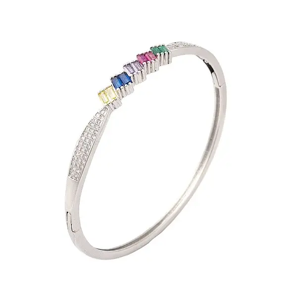 Brass Pave Colorful Glass Hinged Bangles for Women