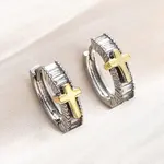 Brass Micro Pave Clear Cubic Zirconia Hoop Earrings