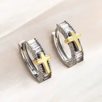 Brass Micro Pave Clear Cubic Zirconia Hoop Earrings