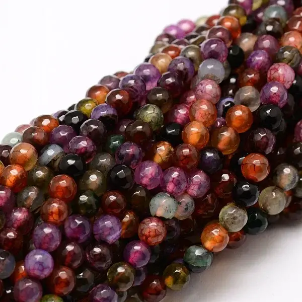 Faceted Natural Agate Round Beads Strands