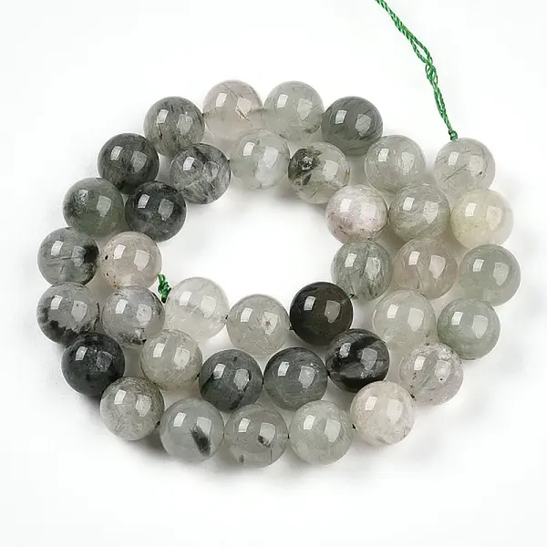 Natural Green Rutilated Quartz Round Beads Strands