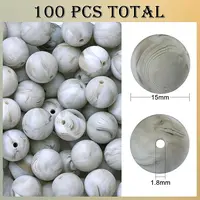 100Pcs Silicone Beads Round Rubber Bead 15MM Loose Spacer Beads for DIY Supplies Jewelry Keychain Making