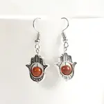 Natural Crystal Stone Hamsa Hand & Round Dangle Earrings