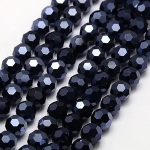 Full Plated Faceted(32 Facets) Round Electroplate Glass Strand Beads